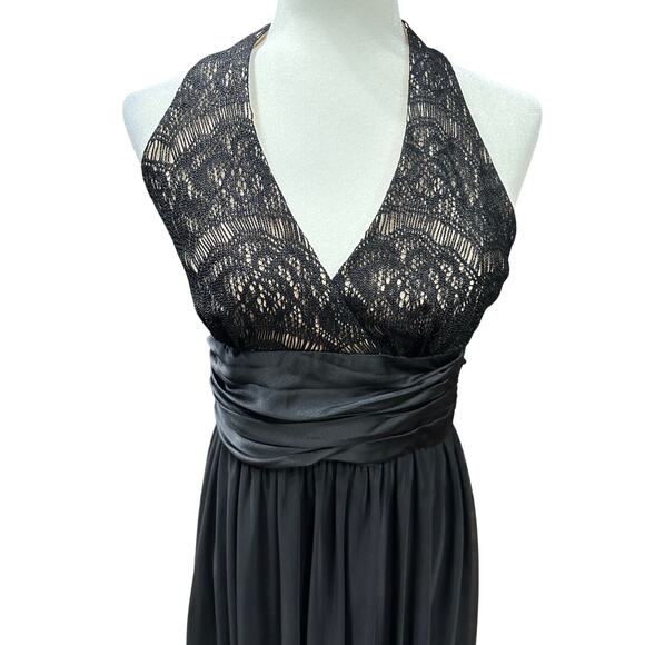 Holiday Party Dress Halter Midi Formal Evening Lace Overlay Black 8 Maggie Londn - Picture 3 of 12